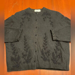 Vintage 1960s Mad Men Black Beaded Cardigan- M